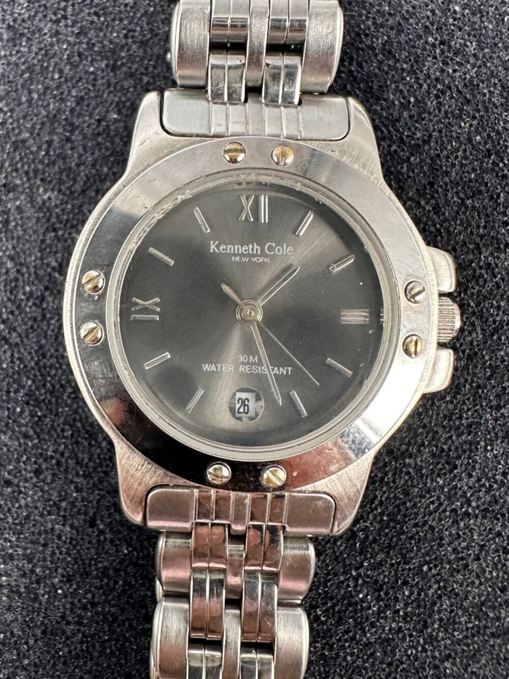 Kenneth Cole Watch Women All Stainless Steel Dark Grey Date Window 6.25"